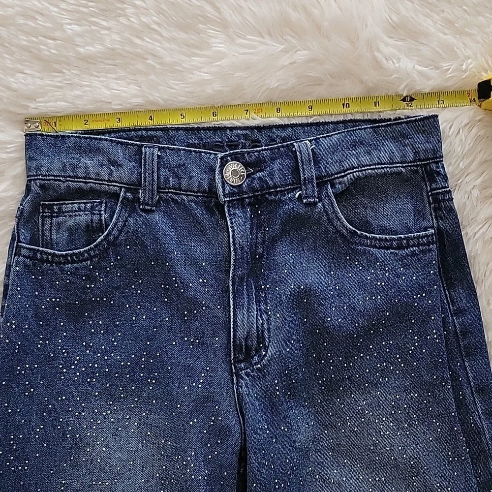 Justice Sparkle Rhinestone Wide Leg Dark Wash Girls Jeans Size 12 Slim